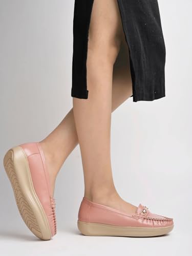 Shoetopia Women S Flat Loafers Peach 4 UK