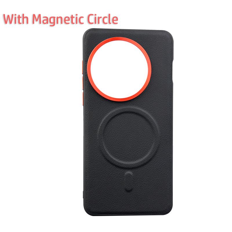 Leather Case For OnePlus Ace 5 Pro 13R Magsafe Metal Alloy Raised Lens Frame Protection Anti-slip Grip Plain Vegan Leather Cover