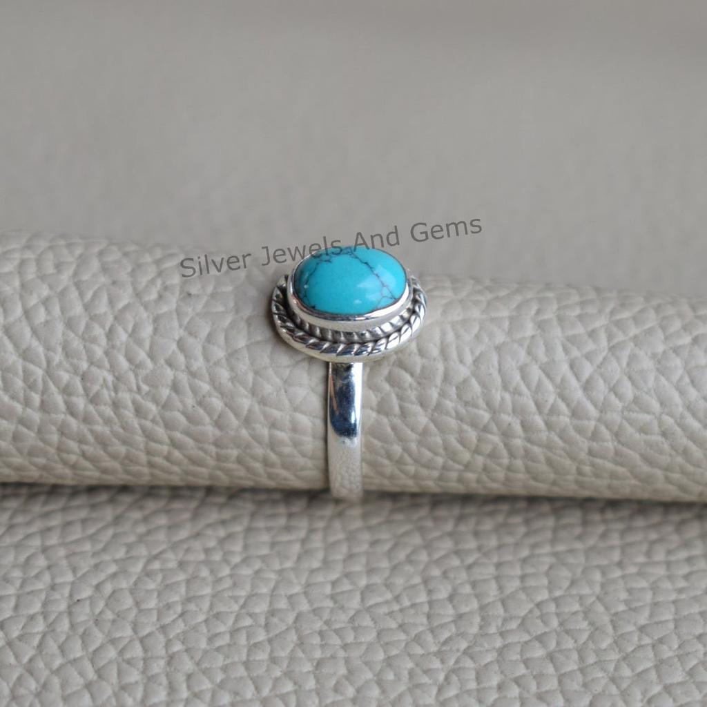 Oval Turquoise Ring: Handmade 925 Sterling Silver Boho Ring