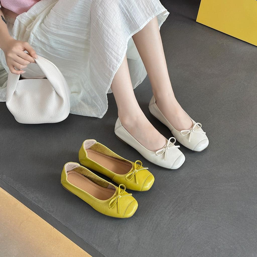 Retro ballet flat bottom shallow mouth single shoes women's new suede gentle soft sole Doudou shoes one pedal ladyshoes