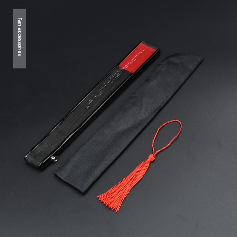 Mengyilian Chinese Style Cherry Blossom Fan Black Cheongsam Han Dynasty Archaic Folding Fan Dance Bamboo Foldable Japanese Style Chinese Folding Fan