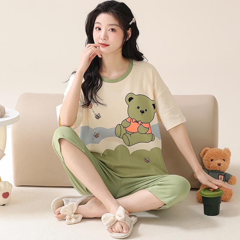 2024 Women's Plus Size Korean Style Capri Set - Summer Cotton Short-Sleeved Home Wear