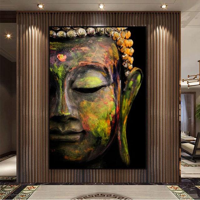 Lebendiges Buddha-Gesicht auf Leinwand, Gemälde, Wandkunst, Gott-Poster, Drucke, Hindu-Buddhismus, Zen-Heimdekoration für Wohnzimmer, Cuadros