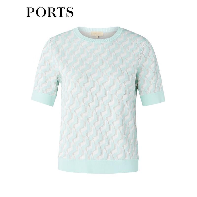 PORTS Women's Spring/Summer Color-block Logo Knit Short Sleeve Top LD8K711PXE006