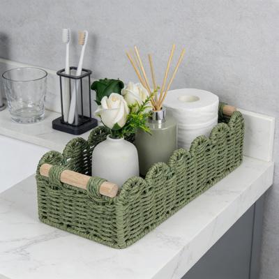 Yousheng Handgewebter Aufbewahrungskorb Handgefertigter Muschelkorb mit Holzgriffen Rustikaler Toilettenpapier-Aufbewahrungskorb für Badezimmer Schlafzimmer Aufbewahrung