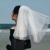 Elegant Double Layer Bridal Veil with Comb - Long Flowing Wedding Accessory for Brides and Bridesmaids, Polyester Tulle, Romantic and Simple Design