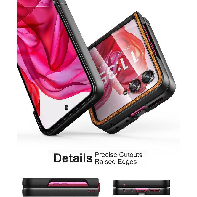 Foluu for Motorola Razr+ (Plus) 2024 Case, with Front Built-in Screen Protector, PU Leather + Hard PC Shell Ultra Thin Slim Durable Protective Phone