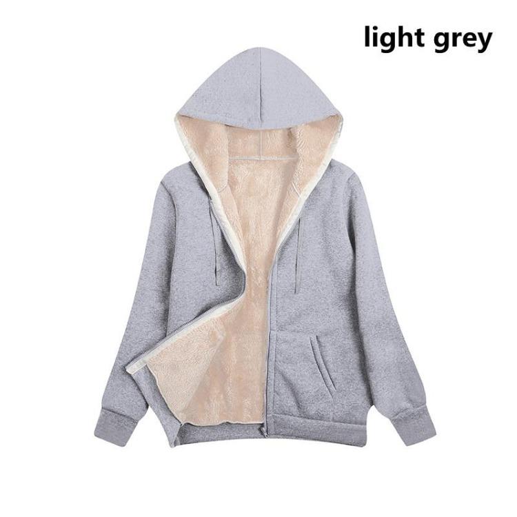 Plus Size Womens Plush Hooded Jacket Long Sleeve Zipper Sweater Coat Tops