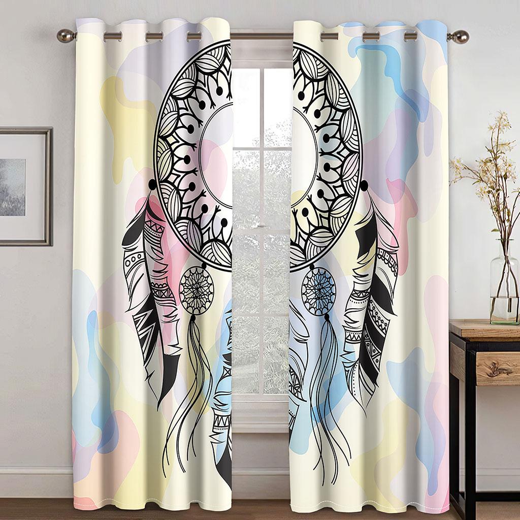 Kawaii Dream Catcher Printed Woven Curtains  Two Independent Curtains On The Left and Right Blackout Curtains for Bedrooms