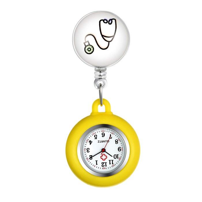 Lancardo Nurse Watch – Pocket Watch with Silicone Cover (Yellow Heart Stethoscope)