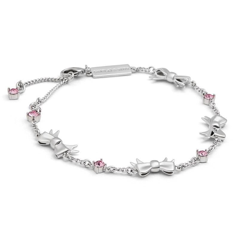 CHARLES&KEITH Small ck 26 summer bow series diamond-set adjustable brass crystal bracelet for women pink 45381085 CK5-12120470-pink R