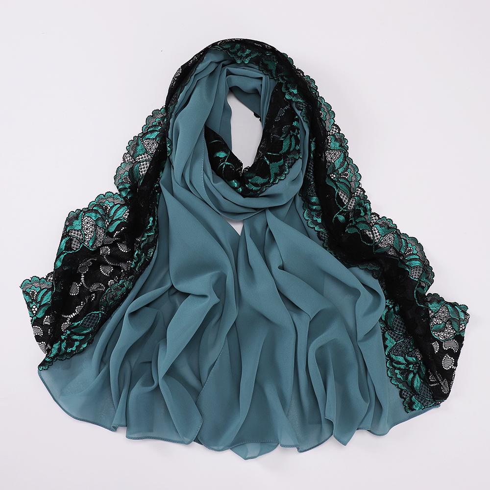 Muslim Embroidered Lace Hijab Heavy Chiffon Scarf Plain Shawl Soft Turban Head Wraps Headband Foulard Tudung Bawal