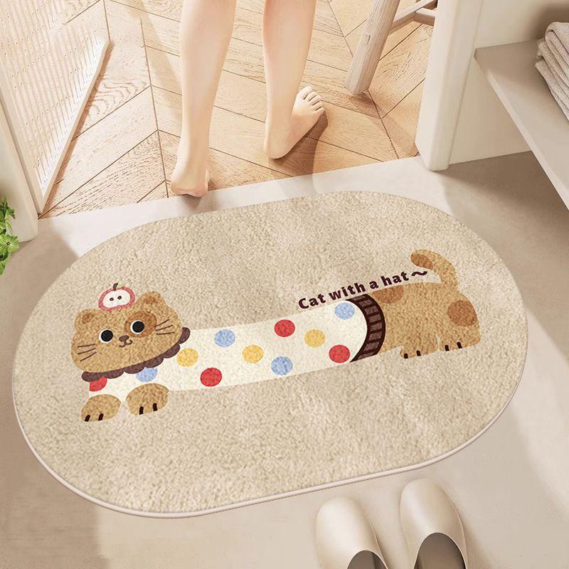 Imitation Cashmere Bathroom Absorbent Floor Mat Cartoon Bathroom Thickened Toilet Door Mat for Household Use