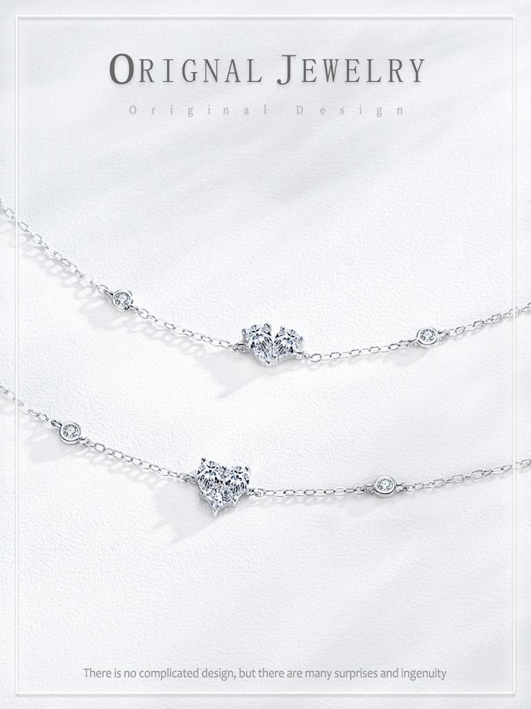 Moissanite 925 Sterling Silver Minimalist Heart-shaped Geometric Design Diamond Bracelet Adjustable Stacked Fashion Wedding Gift