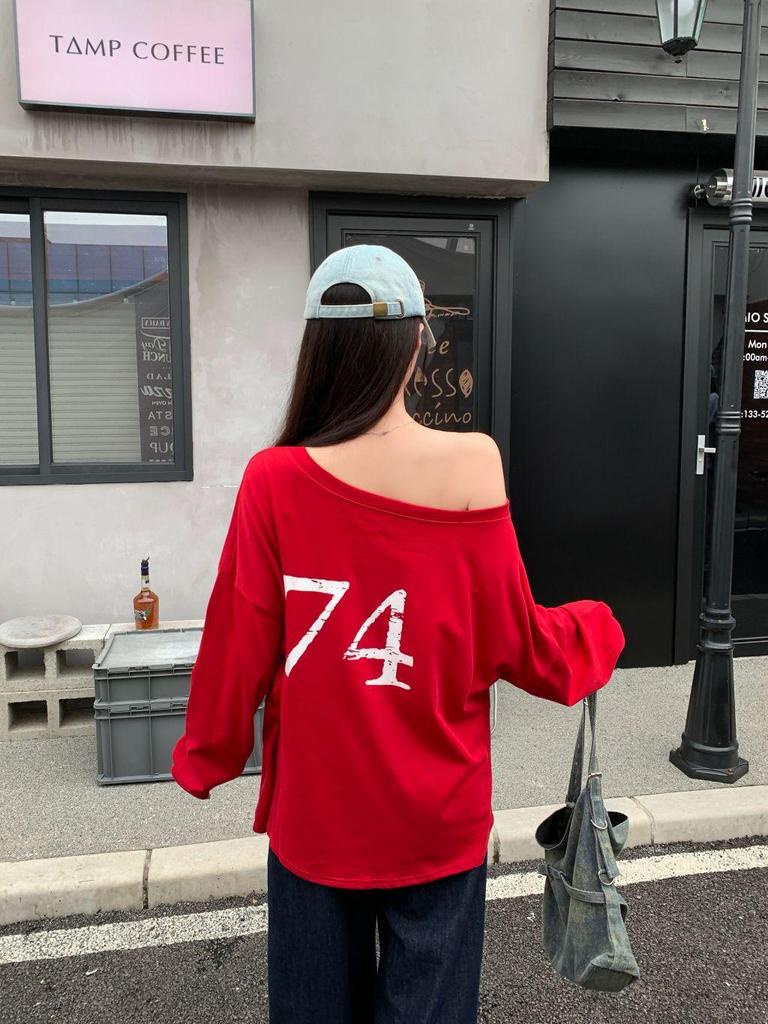 2025 Spring/Autumn Women's Off-Shoulder Oversize Sweatshirt, Reversible Design, Loose Fit, Slanted Shoulder Lazy Style Top