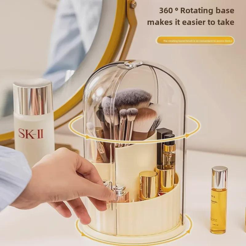 Otočný Prachotěsný Držák na Štětce na Make-up a Rtěnky - Stolní Organizér na Kosmetiku a Pera