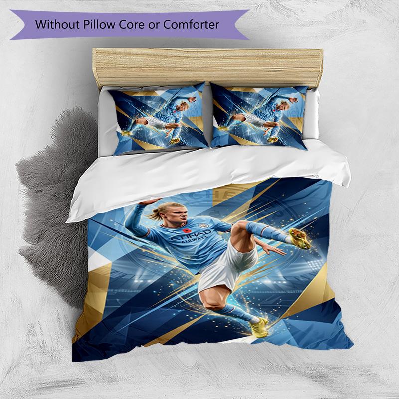 Set Biancheria da Letto 3 Pezzi Stampato Erling Haaland Traspirante Copripiumino con Federe Biancheria da Letto Decorativa per Camera da Letto Casa