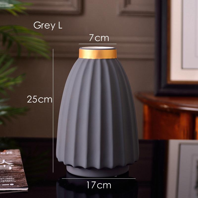 1pc Matte Porcelain Vase Grey Black Flower Vase Home Decoration Centerpiece Ornament Gold-Plated Stoneware Desktop Vase 16/25cm