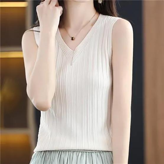 WTEMPO Large Size Solid Color Casual Versatile V-Neck Camisole Vests Women's Spring Summer Sleeveless Bottoming Tank Tops