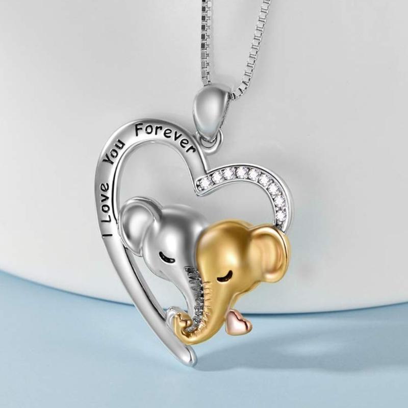 Mamma och Baby Lycklig Elefant Halsband Mor Dotter Hjärta Hänge Silver Jag Älskar Dig För Evigt Mors Dag Gåvor för Kvinnor