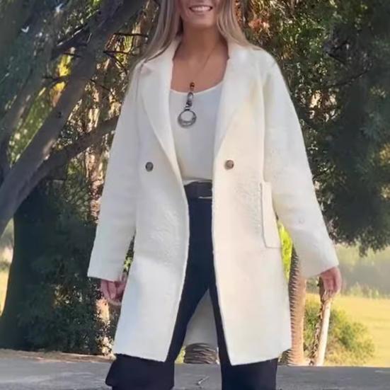 Women's Fleece Jacket Lapel Button Closure Fluffy Gown Coat Solid Color Mid-Length Plush Warm Coat for Office Parties Travel