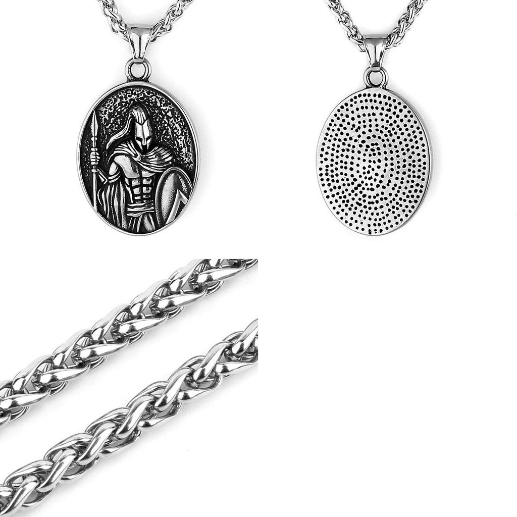 Vintage Retro Spartan Warrior Gladiator Pendant Necklace Chain Unisex Men Women Stainless Steel Fashion Gothic Amulet Talisman Jewelry