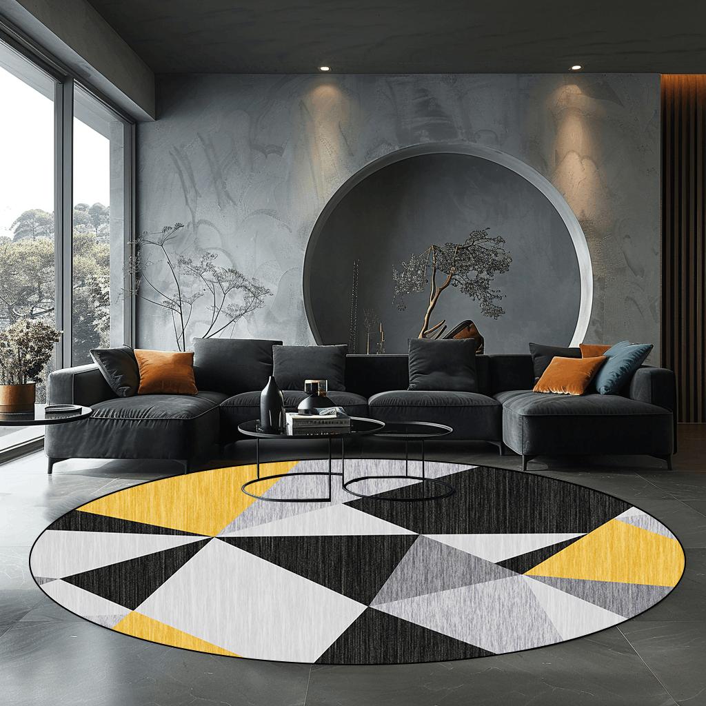 Modern Round Rug Nordic Geometric Living Room Carpet Luxury Bedroom Decor Anti Slip Mat for Rocking Chair