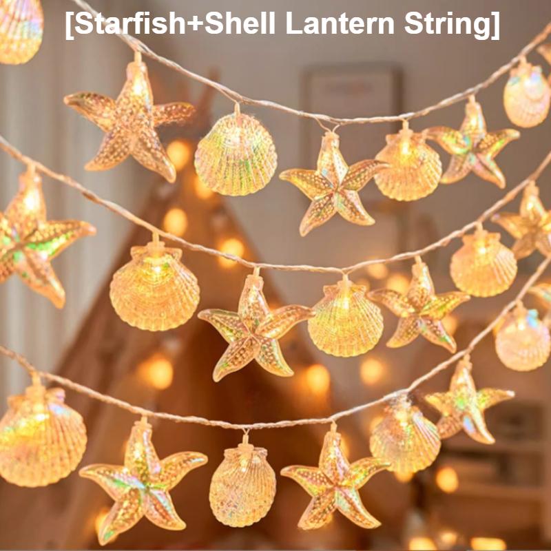 1PC LED Sea Shell Lamp String Starfish Lighting Strings Atmosphere Light Suitable for Festival Room Wedding Party Decoration Lamps Battery-Powered
