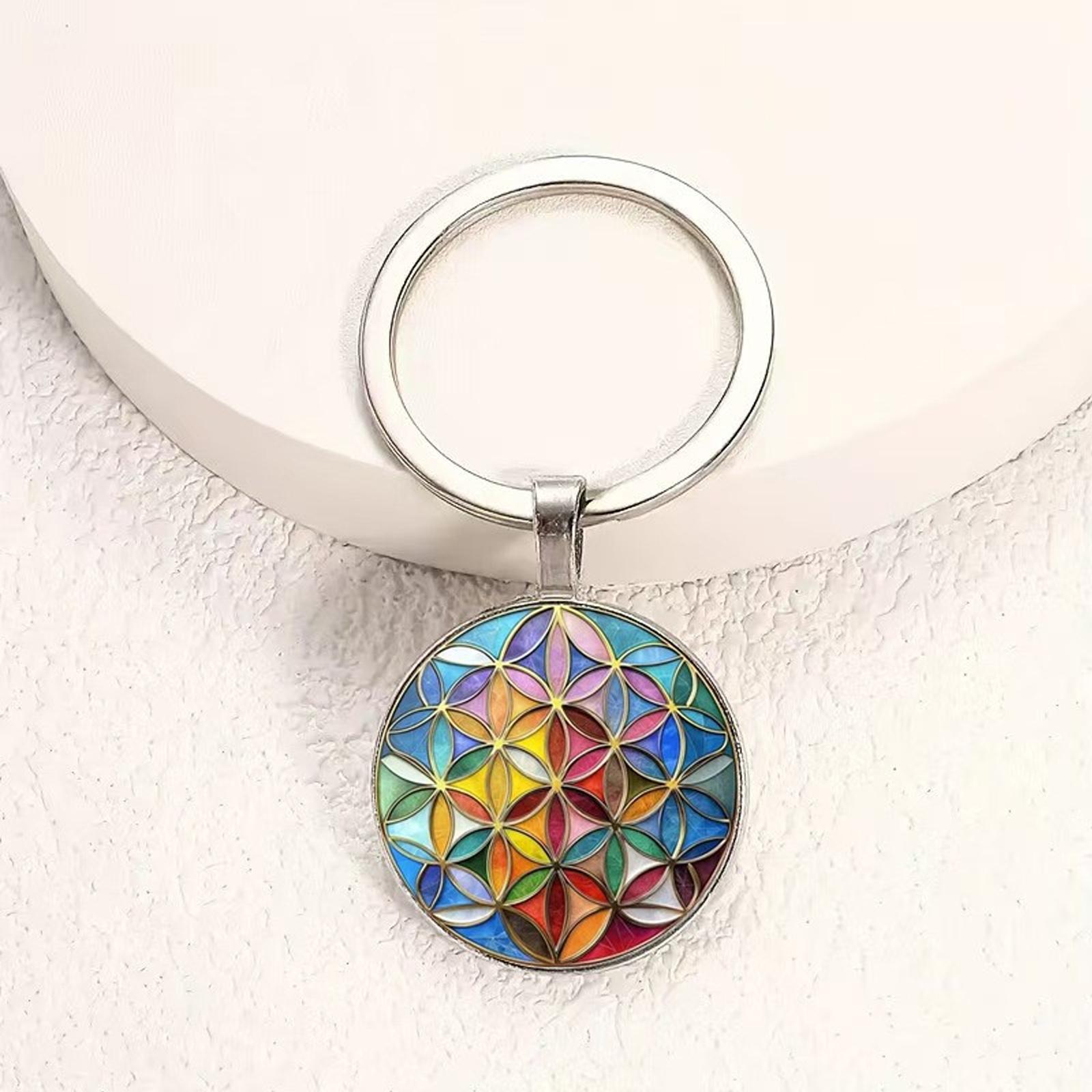 Модная Круглая Брелок-Подвеска из Стекла и Сплава с Узором Цветок Жизни One Size