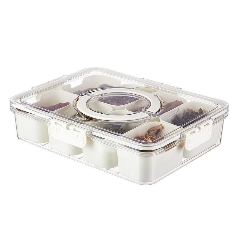 Plastic Kitchen Seasoning Storage Box with Airtight Seal, Divided Compartments, Transparent, for Spices and Grains
