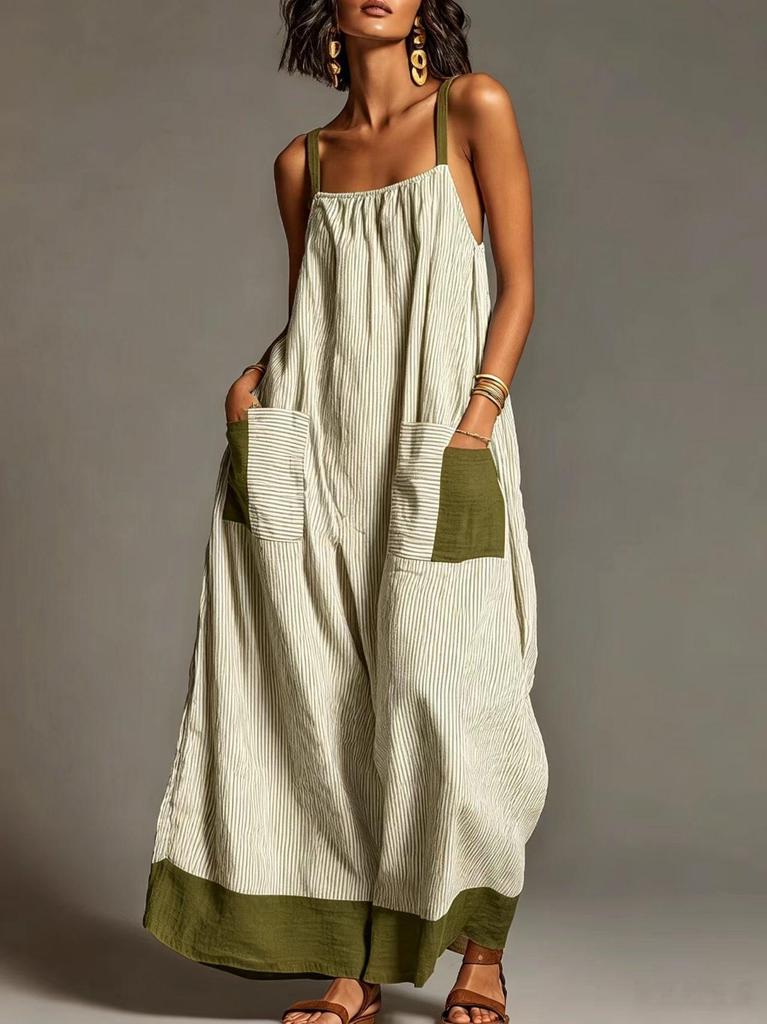 Abito Canotta Elegante a Righe Incrociate Estivo 2026 per Donna – Abbigliamento da Resort Europeo e Americano