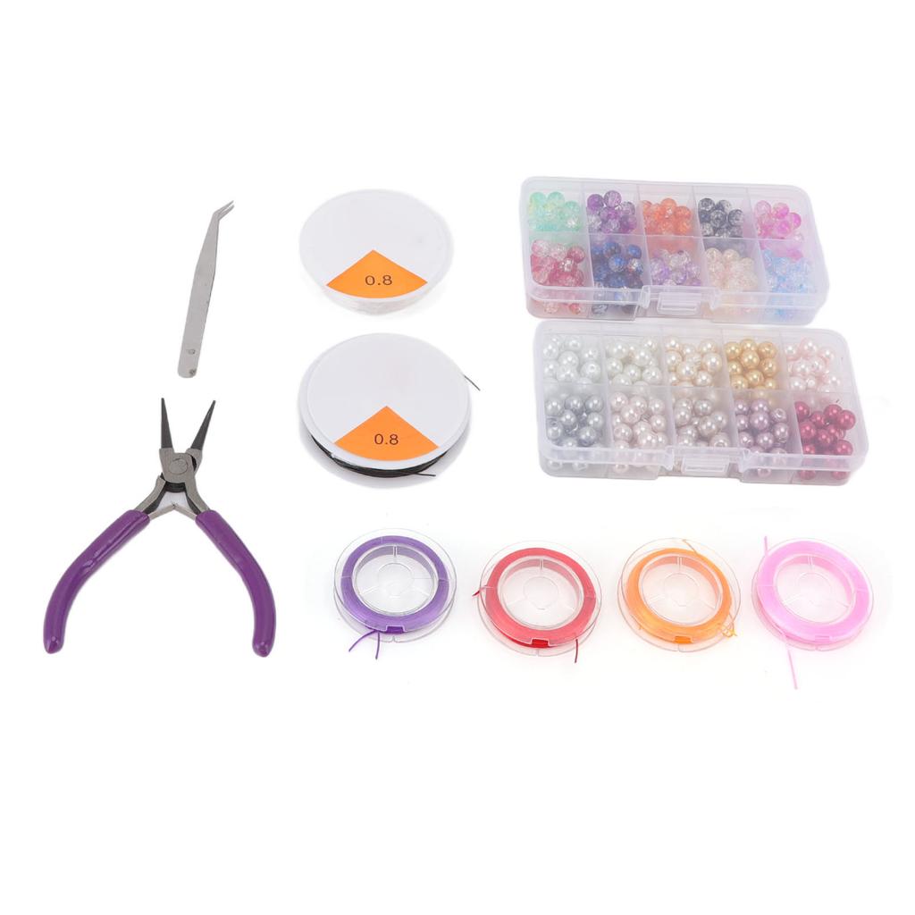 DIY Jewelry Making Kit Pliers Artificial Pearls Glass Colorful Beads Elastic Thread Jewelry Making Set with Box