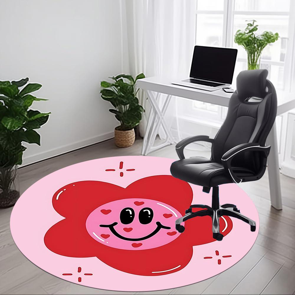 1pc Flower Heart Office Round Area Rug, Mat Suitable For Office, Under Office Chairs Bedroom Living Room Home Decor, Room Deco