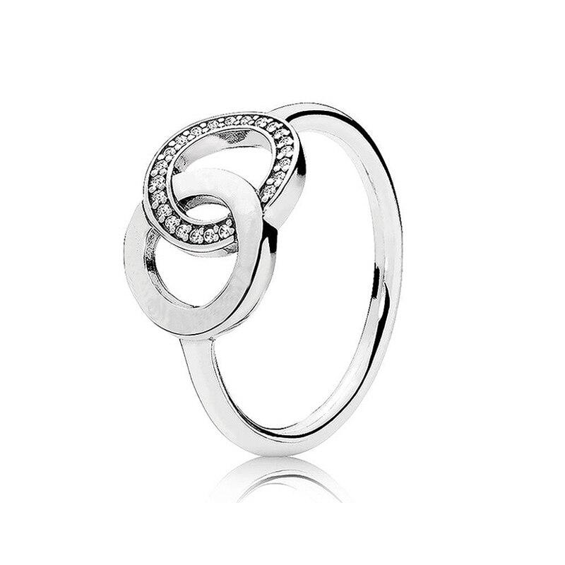 Original Pave Logo Two-tone Signature Circles Hearts Of Halo With Crystal Ring Fit 925 Sterling Silver Ring Europe DIY Jewelry