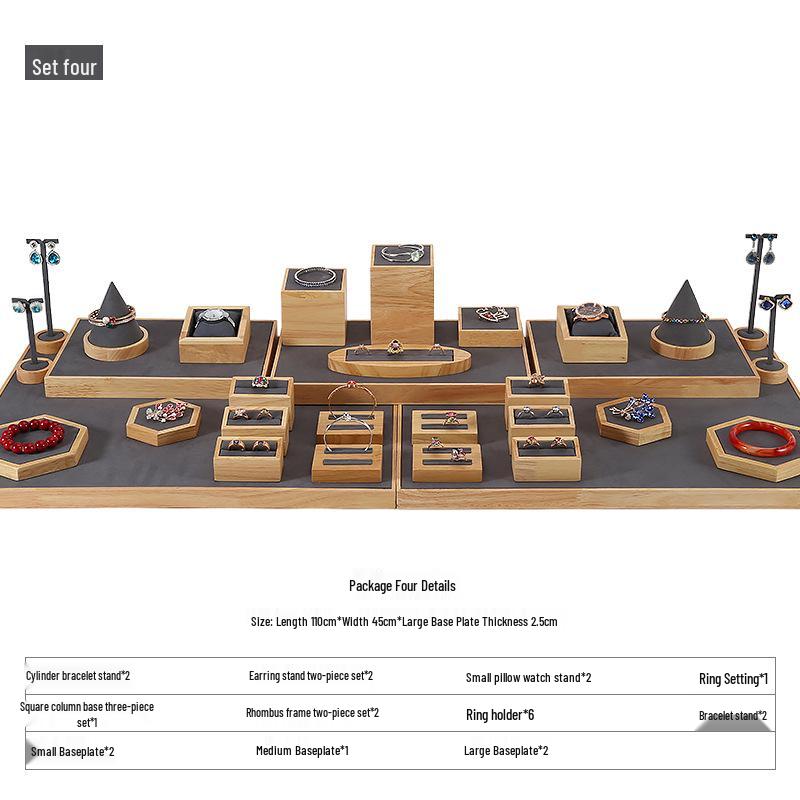 Solid Wood Jewelry Display Stand for Earrings, Rings, and Necklaces with Jade Tray