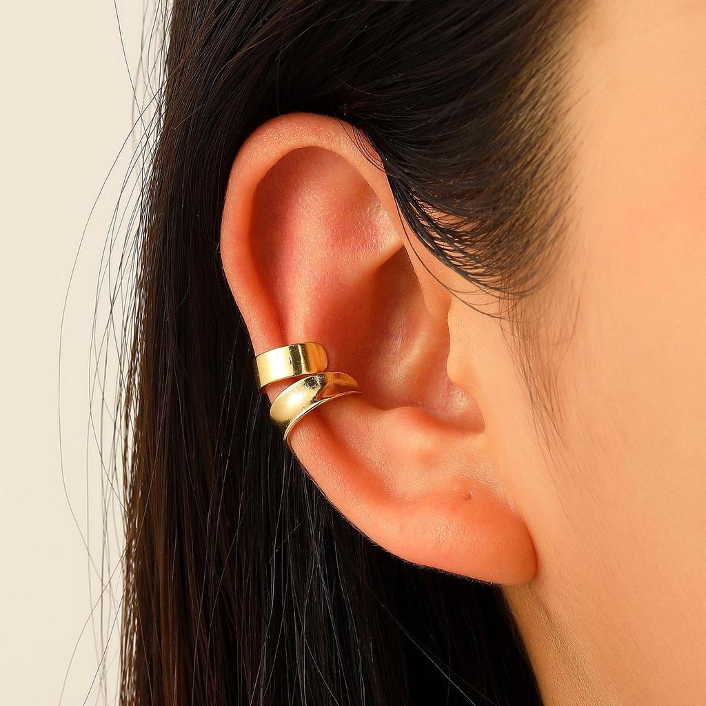 Clip per orecchio retrò francese a doppio strato in lega senza buco: Ear Cuff Semplice da Donna, Stile Freddo, di Nicchia Coreano, Temperamento