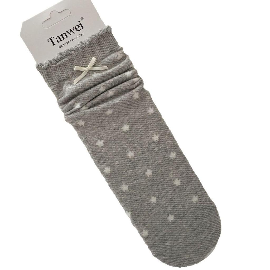 Koreanische Knöchelsocken mit Schleife und Sternen in Grau und Weiß für Frühling/Sommer