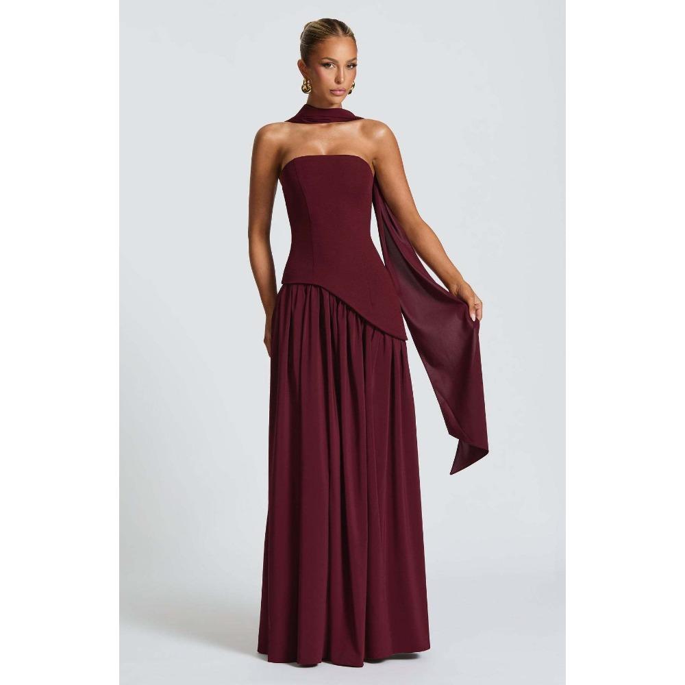 Women's Tube Top Solid Color Split Dress Fashionable and Sexy Halter High Split Dress