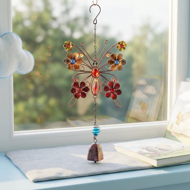 Butterfly Metal Wind Chime Vintage Copper-Tone Metal Tubes For Garden, Courtyard, Window, and Home Decor