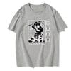 Men's Summer European Size Short Sleeved Anime Print Street Clothing Retro Washed T-shirt Men's Harajuku Pattern Print