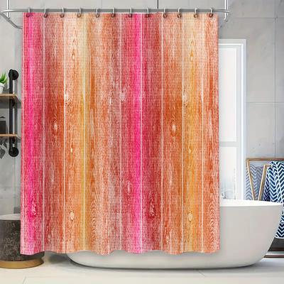 Rideau de douche effet bois imprimé 3D imperméable décoration de salle de bain couleurs rose orange