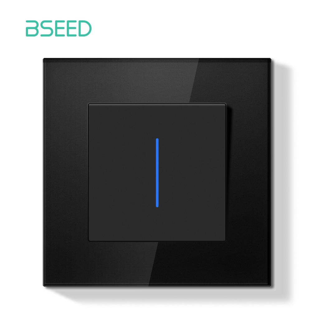 BSEED 1/2Gang Wall Light Switch Mechanical Double Button Switch 1Way With LED EU Sockets USB 20W Type-c Power Ports Glass Panels