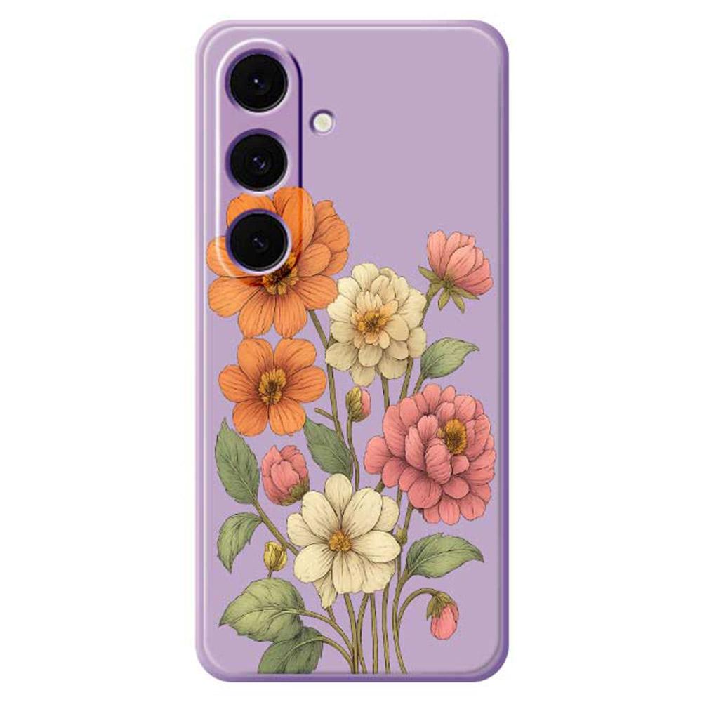 

For Samsung Galaxy S25+ Case Beautiful Flowers Pattern Printing Straight Edge TPU Phone Back Cover