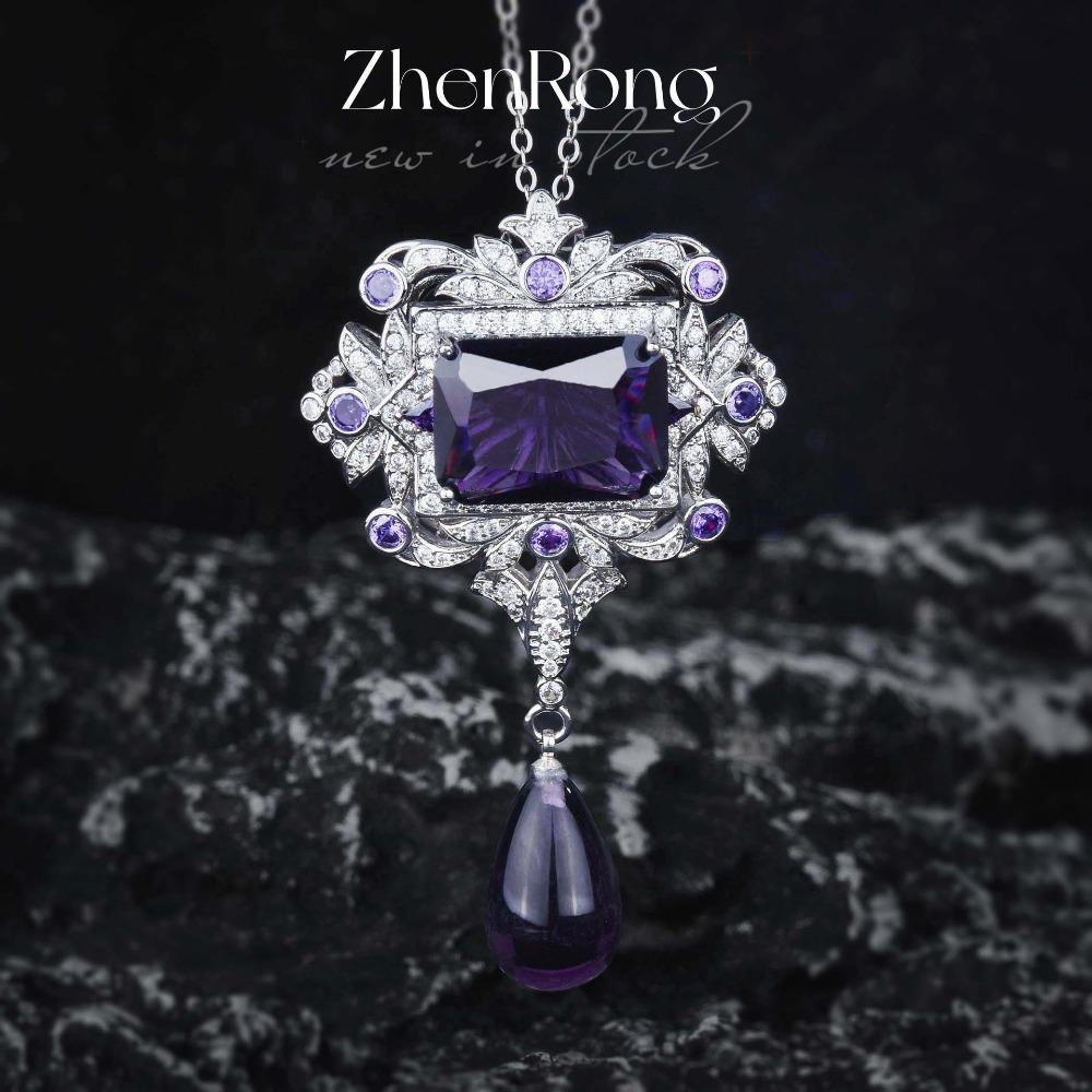 

Elegant French Vintage Lavender Diamond Pendant Necklace Luxurious Full Diamond Drop Jewelry