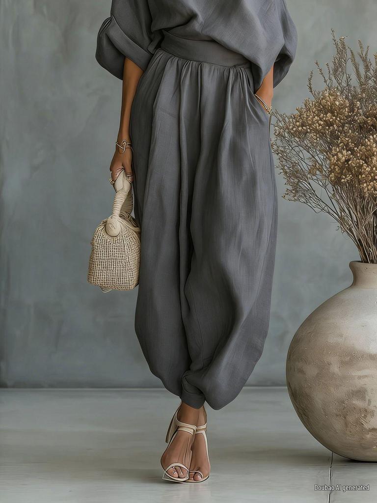 2026 Spring Wide-Leg Casual Lantern Pants - Cotton Linen Blend
