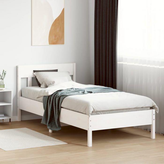 VidaXL Cadre de Lit avec Tête de Lit, Lit Simple avec Sommier à Lattes, Lit Adulte, Meuble de Chambre, Moderne, Blanc 842679