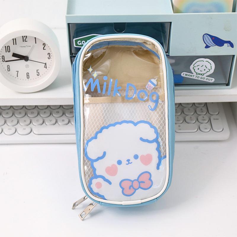 

Little Bear Stationery Bag Cute Pencil Case Portable Stationary Bag High-Capacity Pencil Organizer Transparent Stationery Box