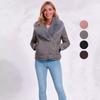 Women’s Faux Fur Coats 2 Way Wear Outfit Detachable Fur Collar Zipper Jacket Matte Faux Suede Crop Top Stylish Motobike Wear