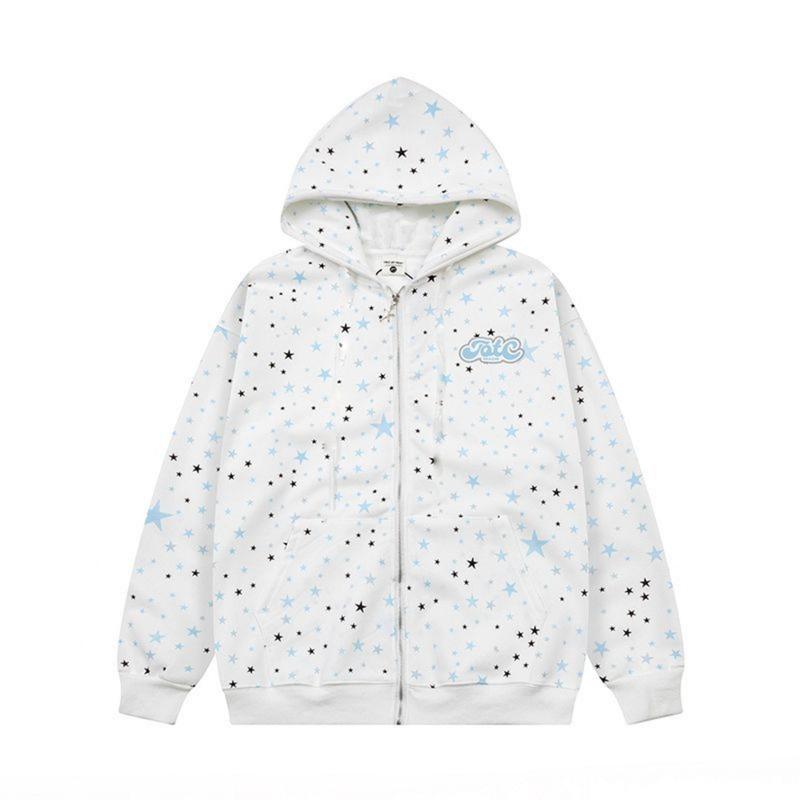Ins Fashion Women's Full Star Zipper Hoodie Sweatshirt Japanese Streetwear Casual Long Sleeve Pullover for Autumn Winter