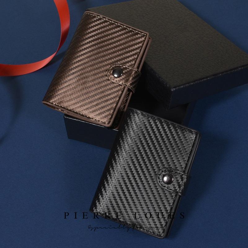 Card bag buckle automatic elastic card cover access control protective cover plaid aluminum box 20% off change bag trend card bag